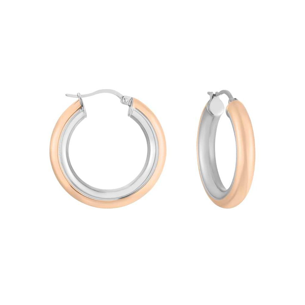 Orecchini A Cerchio Lady Code Acciaio Bicolore Bianco / Rosa - Orecchini a Cerchio Donna | Stroili