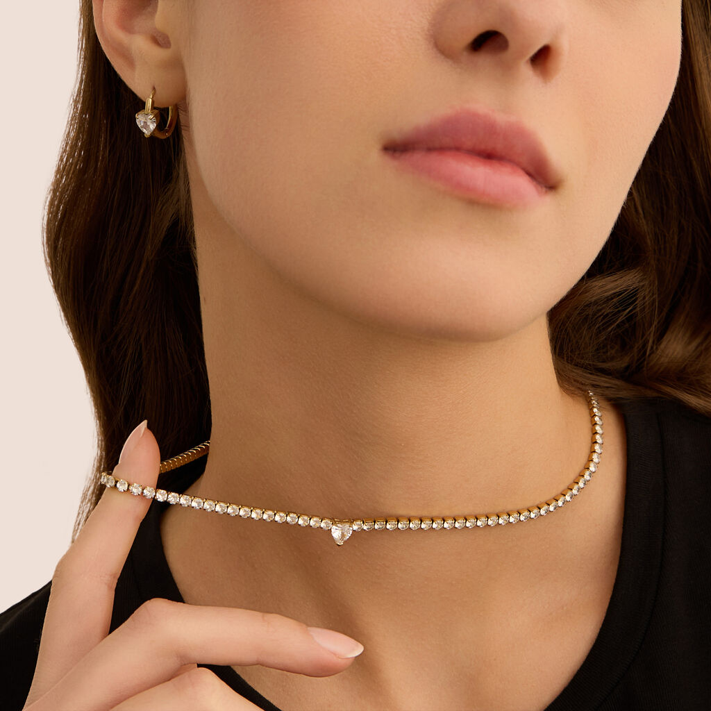 Orecchini A Cerchio Lady Chic Acciaio Dorato Cristallo - Orecchini a Cerchio Donna | Stroili