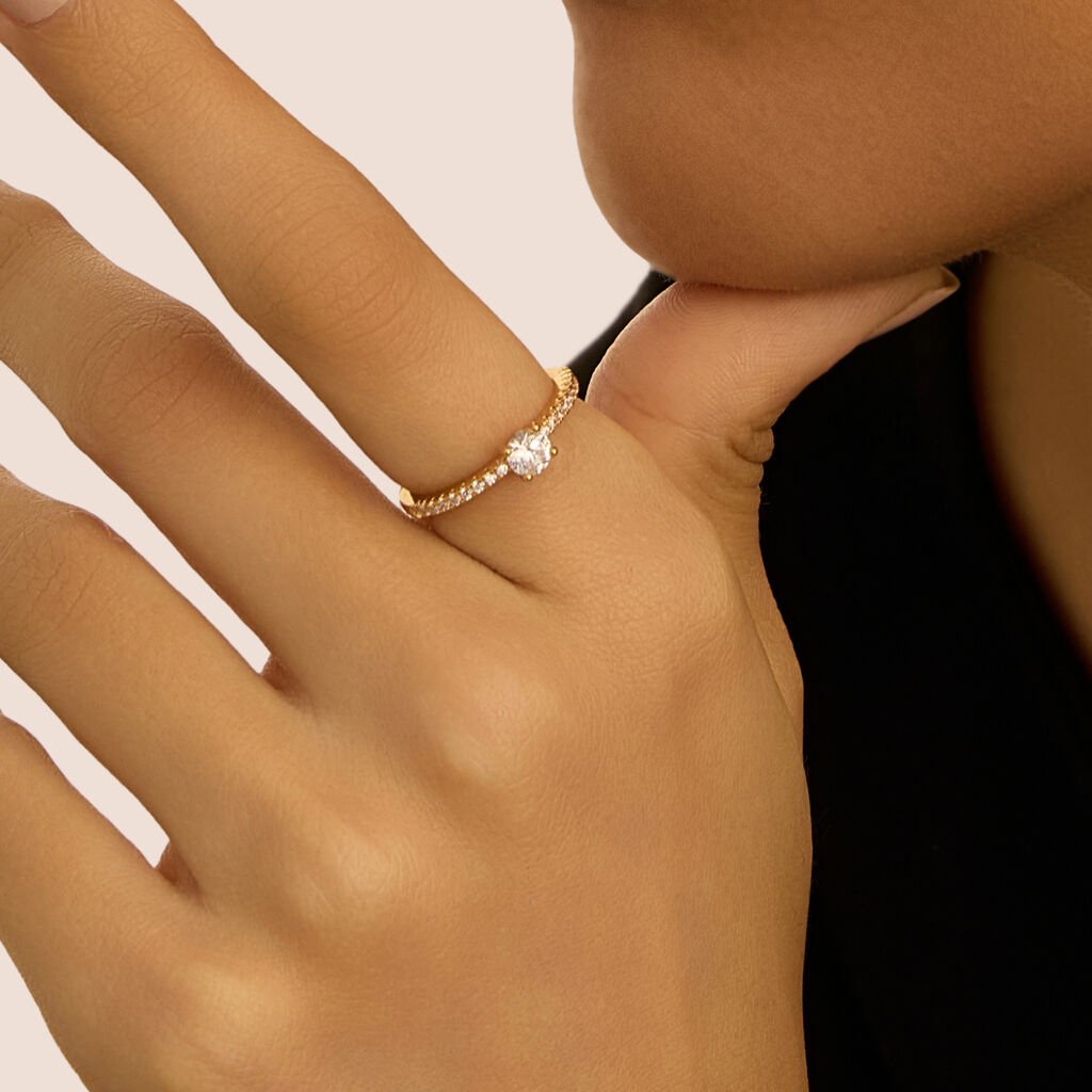 Anello Solitario Golden Dream Placcato Oro Giallo Cubic Zirconia