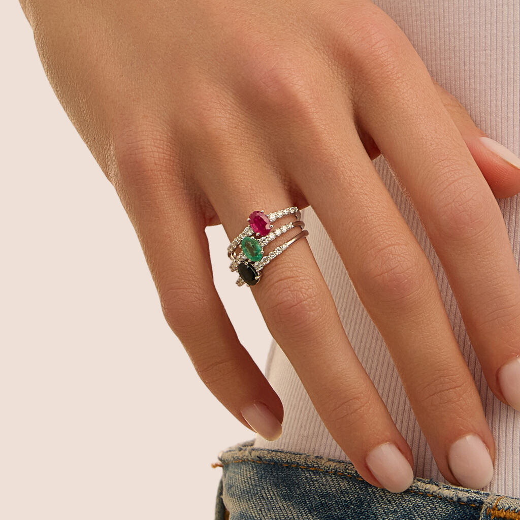 Anello Solitario Charlotte Oro Bianco Zaffiro Diamante