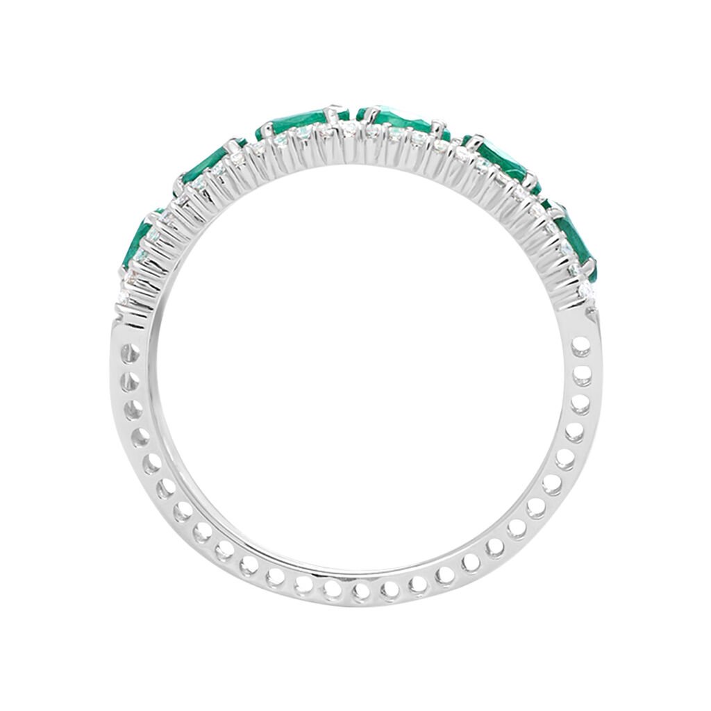 Anello Fascia Elizabeth Crown Oro Bianco Smeraldo Diamante - Anelli con Pietre Donna | Stroili