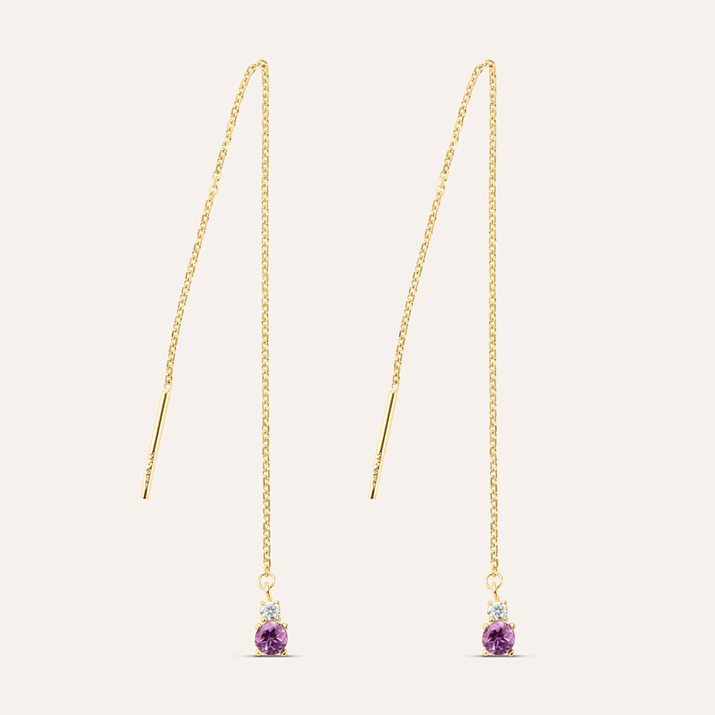 Orecchini Pendenti Saliscendi Amélie Oro Giallo Ametista Cubic Zirconia