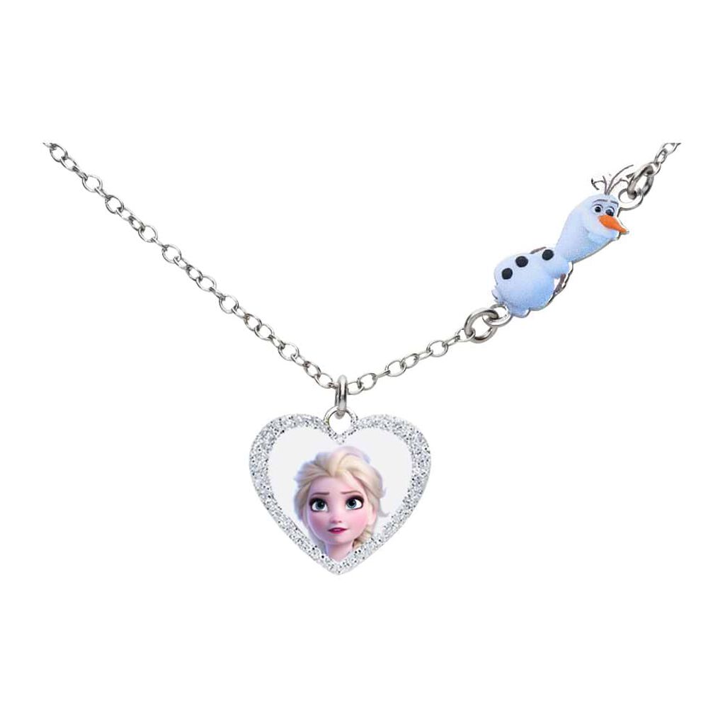 Girocollo con pendente cuore Elsa e Olaf in argento e glitter - Collane Bambino | Stroili
