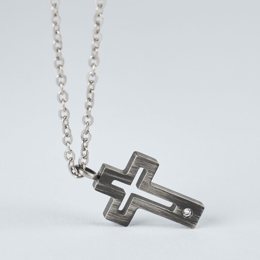 Collana Man Code Acciaio Bicolore Bianco / Nero Cristallo - Collane Uomo | Stroili