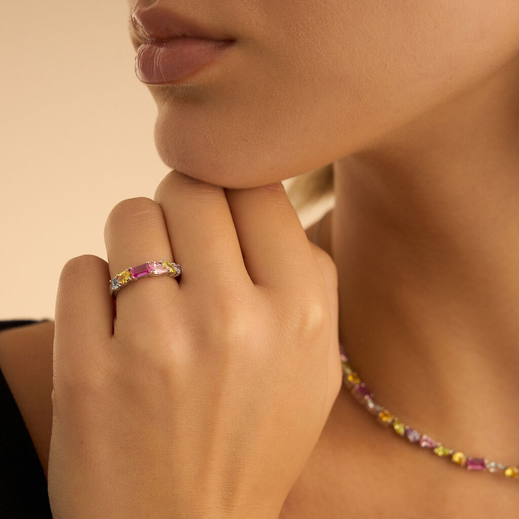 Anello Solitario Silver Rainbow Argento Rodiato Cubic Zirconia