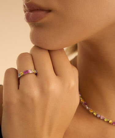 Anello Solitario Silver Rainbow Argento Rodiato Cubic Zirconia