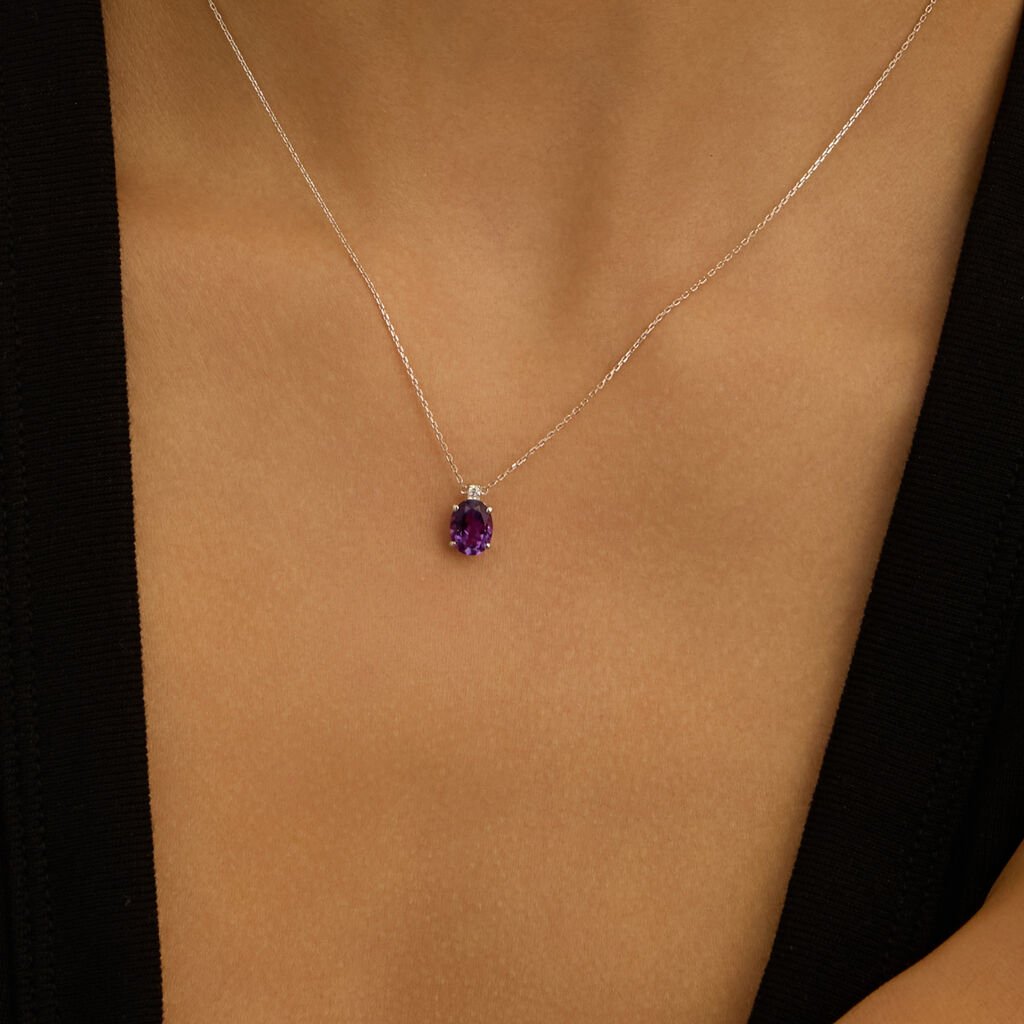 Collana Punto Luce Amélie Oro Bianco Ametista Cubic Zirconia - Collane Punto Luce Donna | Stroili