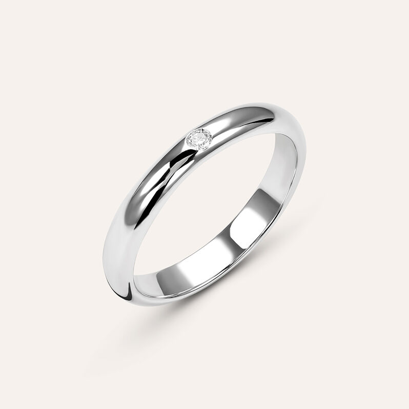 Fede Classica Leggera 3.2 mm Oro Bianco Diamante - Anelli con Incisione Unisex | Stroili