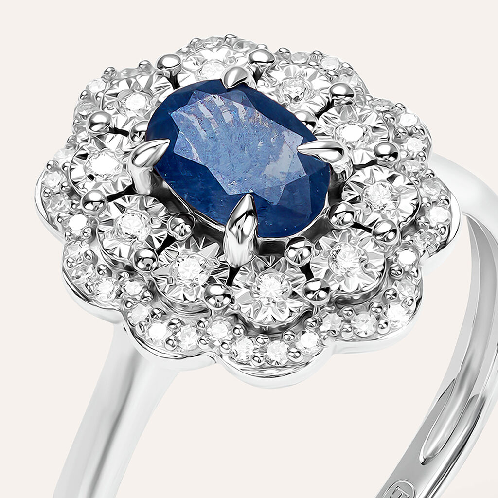 Anello Solitario Elizabeth Crown Oro Bianco Zaffiro Diamante