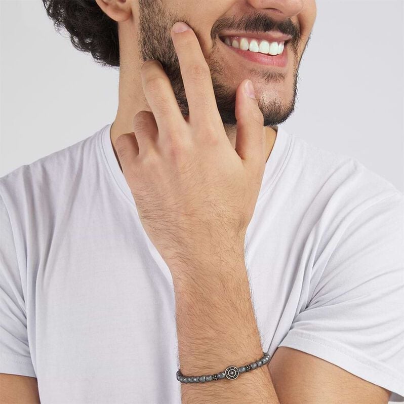 Bracciale timone e ancora in pietre e cordino regolabile - Bracciali Uomo | Stroili