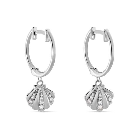 Orecchini a cerchio in argento rodiato e zirconi con conchiglia - Orecchini a Cerchio Donna | Stroili