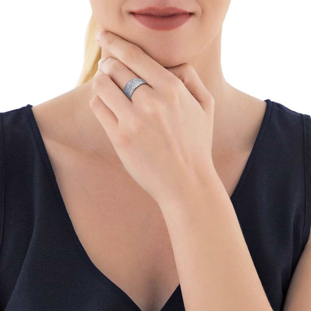 Anello in argento a fascia con pavè di zirconi - Anelli Eleganti Donna | Stroili