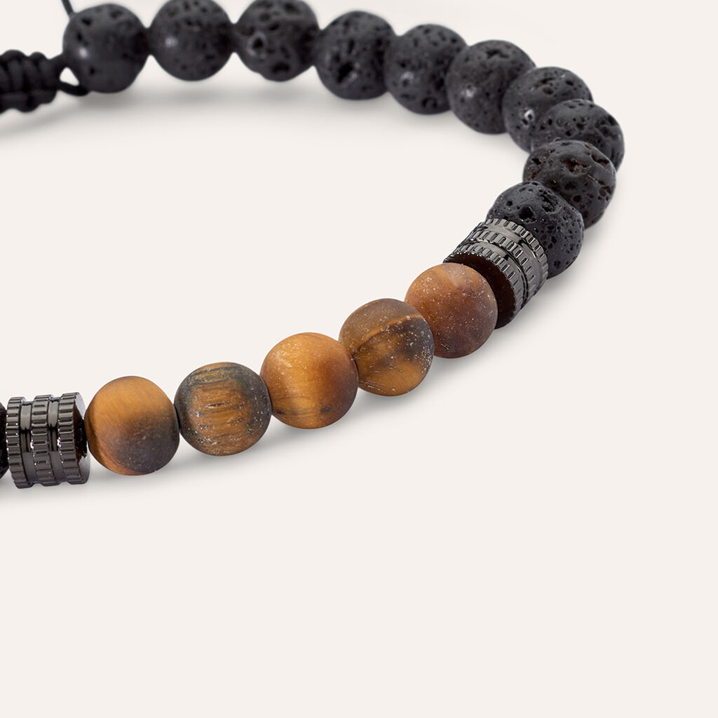 Bracciale Man Code Ottone Nero Pietra lavica Occhio di Tigre