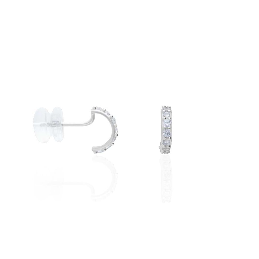 Orecchini a lobo a cerchio in oro bianco e zirconi