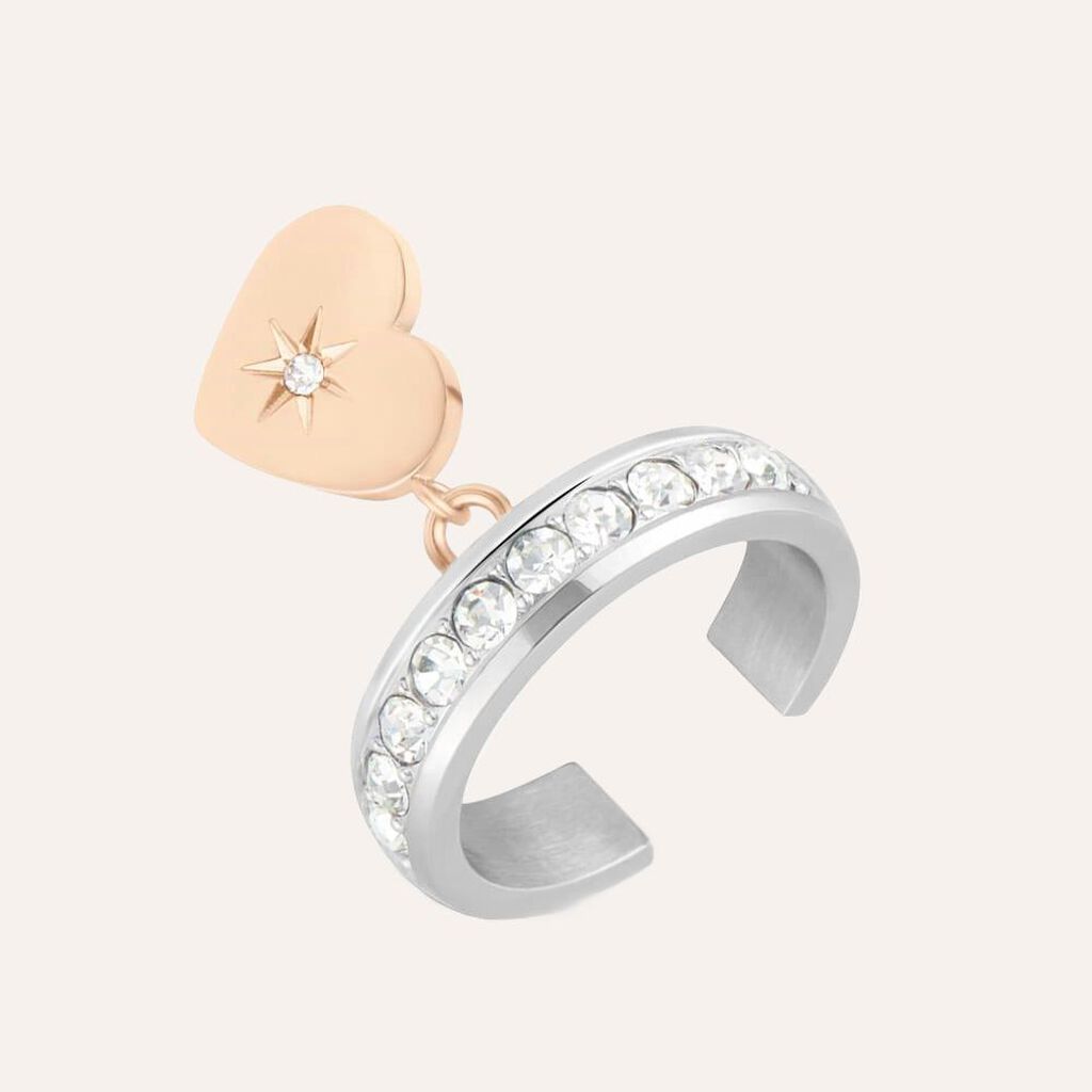 Anello Fantasia Sunrise Acciaio Bicolore Bianco / Rosa Cristallo