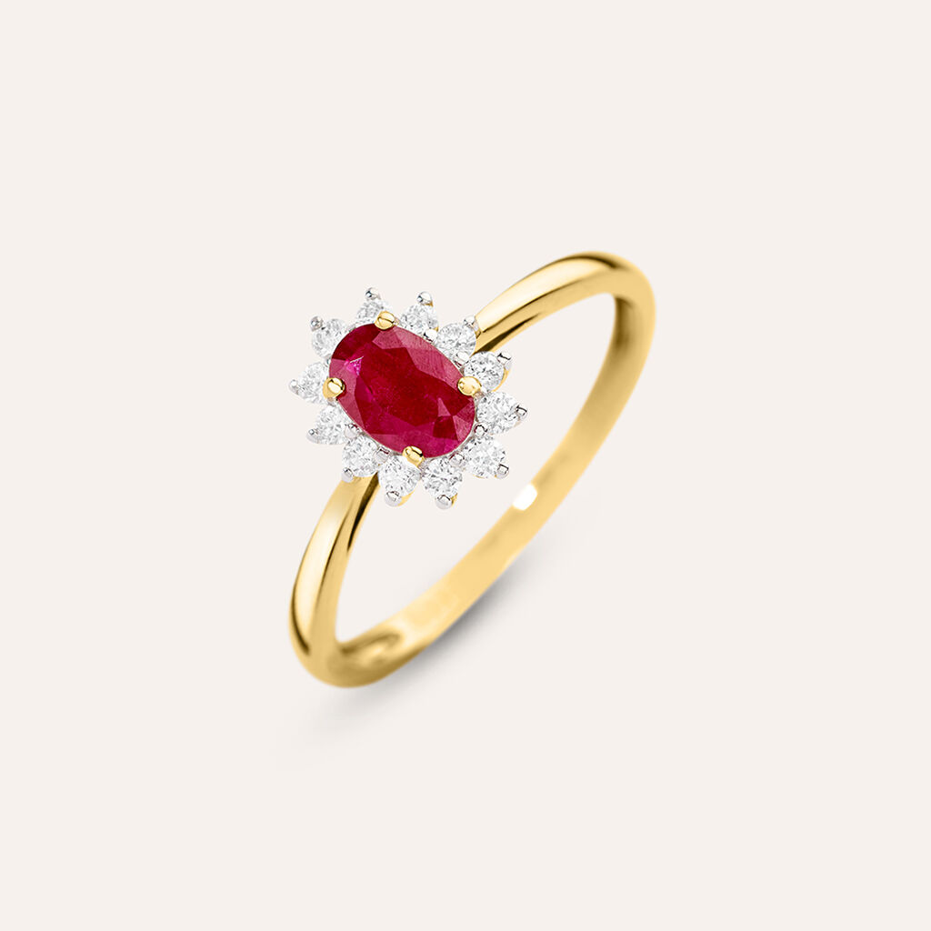 Anello Solitario Kate Charlotte Oro Giallo Rubino Diamante