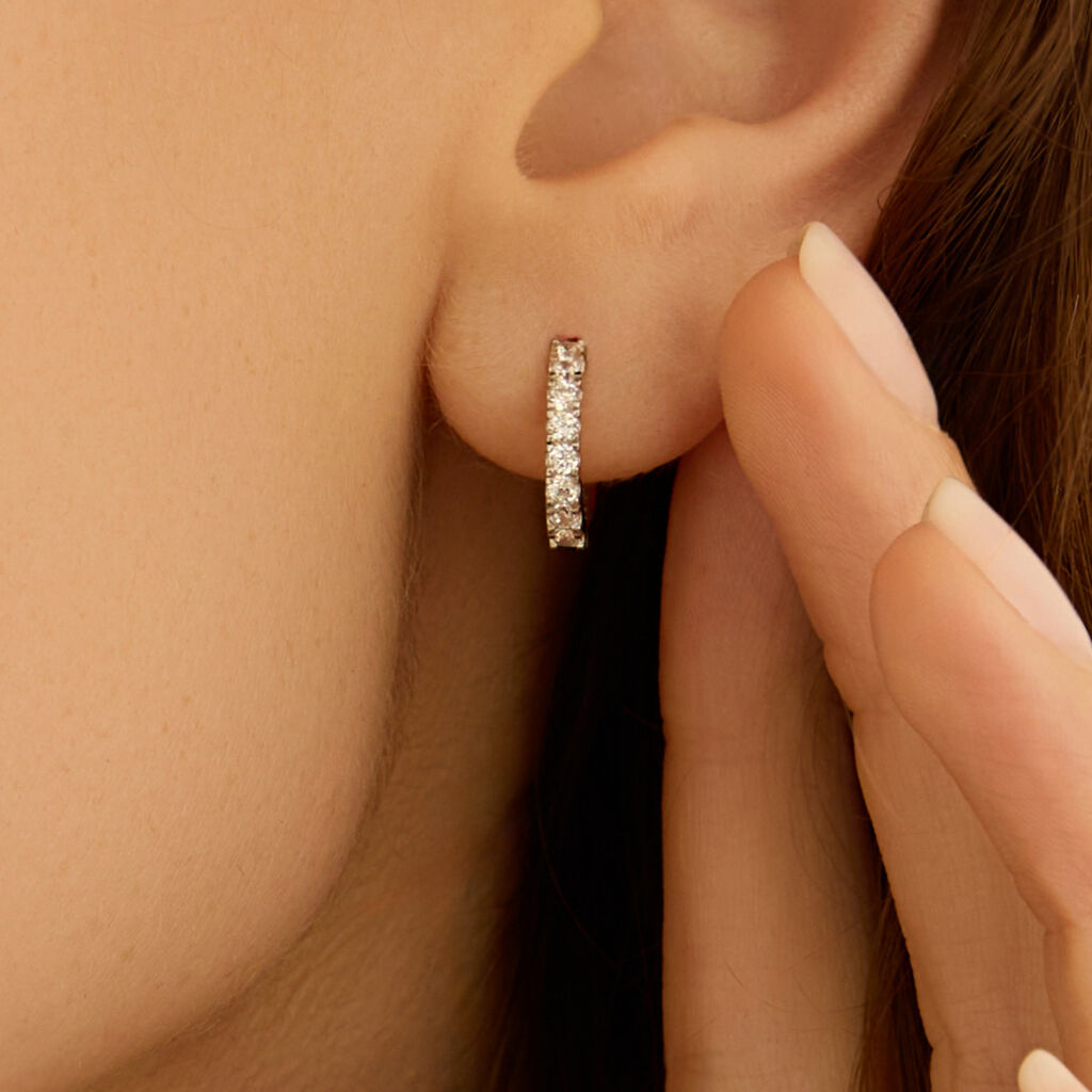 Orecchini A Cerchio Toujours Oro Bianco Cubic Zirconia