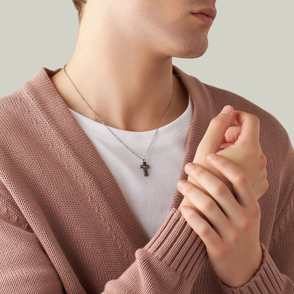 Collana Man Code Acciaio Bicolore Bianco / Nero Cristallo - Collane Uomo | Stroili