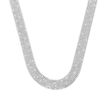 Collana multifilo larga in metallo rodiato con strass