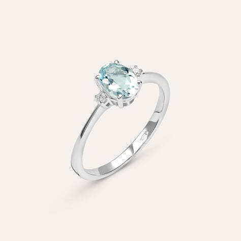 Anello Solitario Acquamarina Oro Bianco Acquamarina Diamante - Anelli con Pietre Donna | Stroili