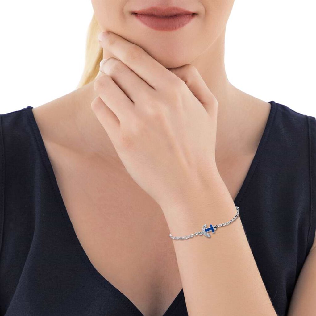 Bracciale in acciaio con charm ancora blu e strass - Bracciali Donna | Stroili