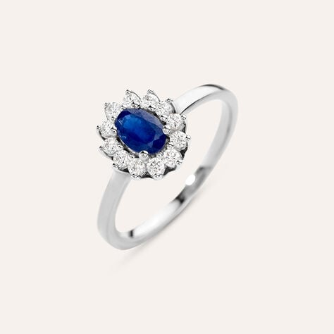 Anello Solitario Kate Charlotte Oro Bianco Zaffiro Diamante - Anelli con Pietre Donna | Stroili