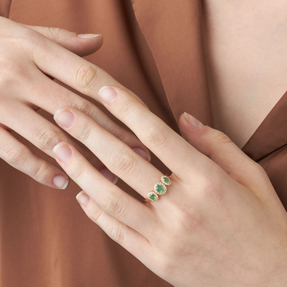 Anello Trilogy Charlotte Oro Giallo Smeraldo Diamante Diamante