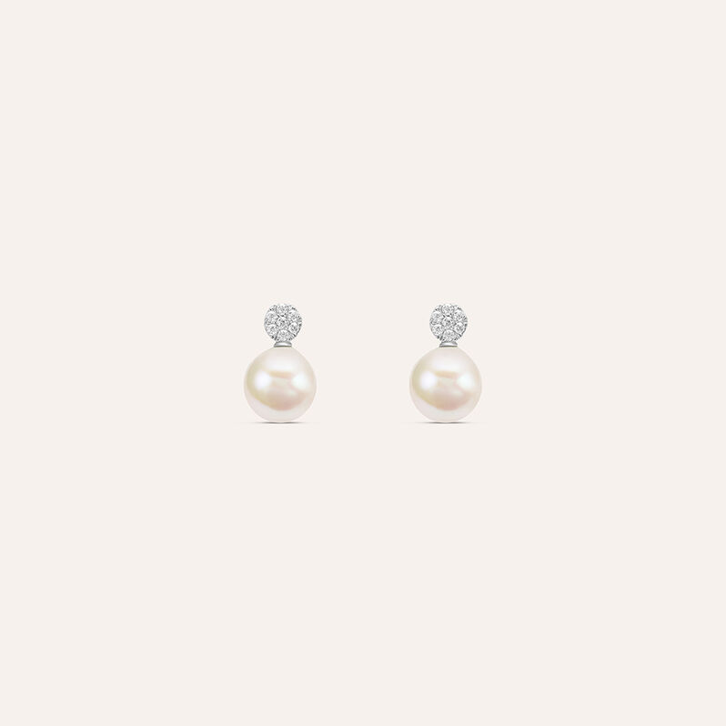Orecchini Lobo Silver Pearls Argento Rodiato Perla sintentica Cubic Zirconia - Orecchini a Lobo Donna | Stroili