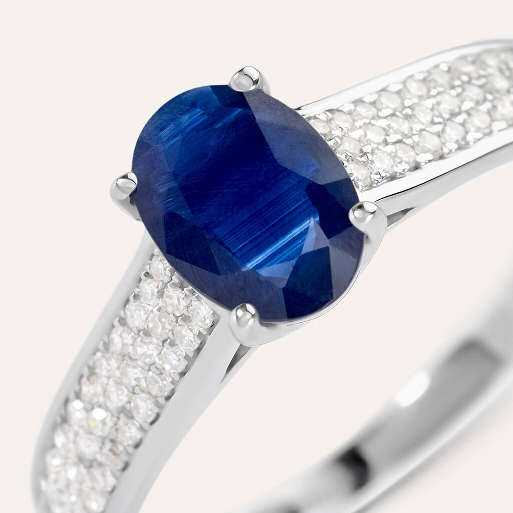 Anello Solitario Charlotte Oro Bianco Zaffiro Diamante