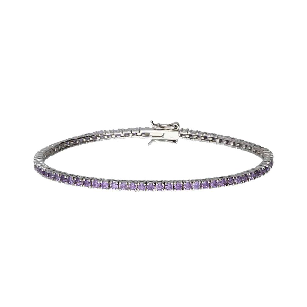 Bracciale tennis in argento con zirconi viola