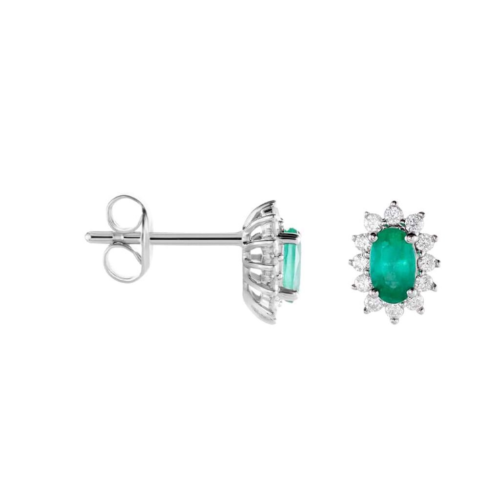 Orecchini Lobo Charlotte Oro Bianco Smeraldo Diamante - Orecchini a Lobo Donna | Stroili