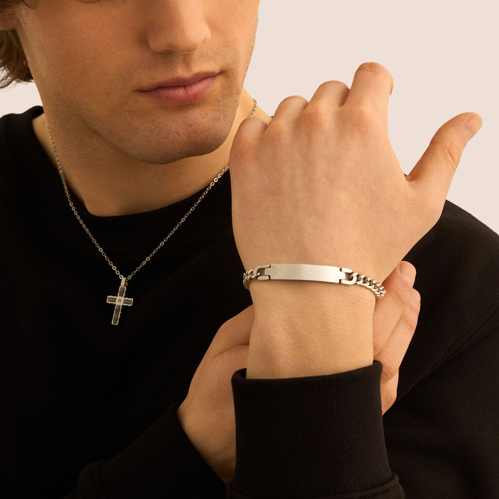 Collana Man Code Acciaio Bicolore Bianco / Nero Cubic Zirconia