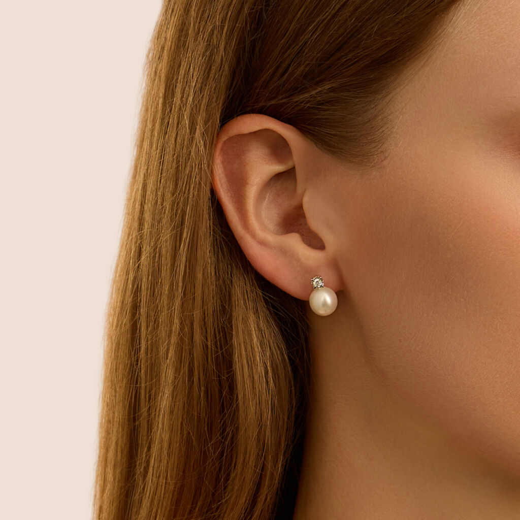 Orecchini Lobo Gold Pearls Oro Bianco Perla D'Acqua Dolce Diamante