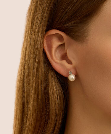 Orecchini Lobo Gold Pearls Oro Bianco Perla D'Acqua Dolce Diamante