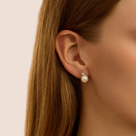 Orecchini Lobo Gold Pearls Oro Bianco Perla D'Acqua Dolce Diamante - Orecchini a Lobo Donna | Stroili