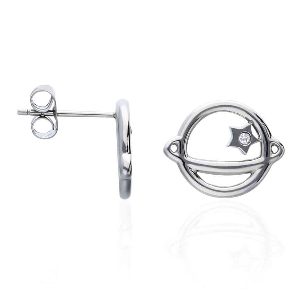 Orecchini a lobo Lady Chic Acciaio Saturno e Cristalli