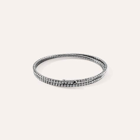 Bracciale bangle doppio in metallo rutenio e cristalli - Bracciali Donna | Stroili