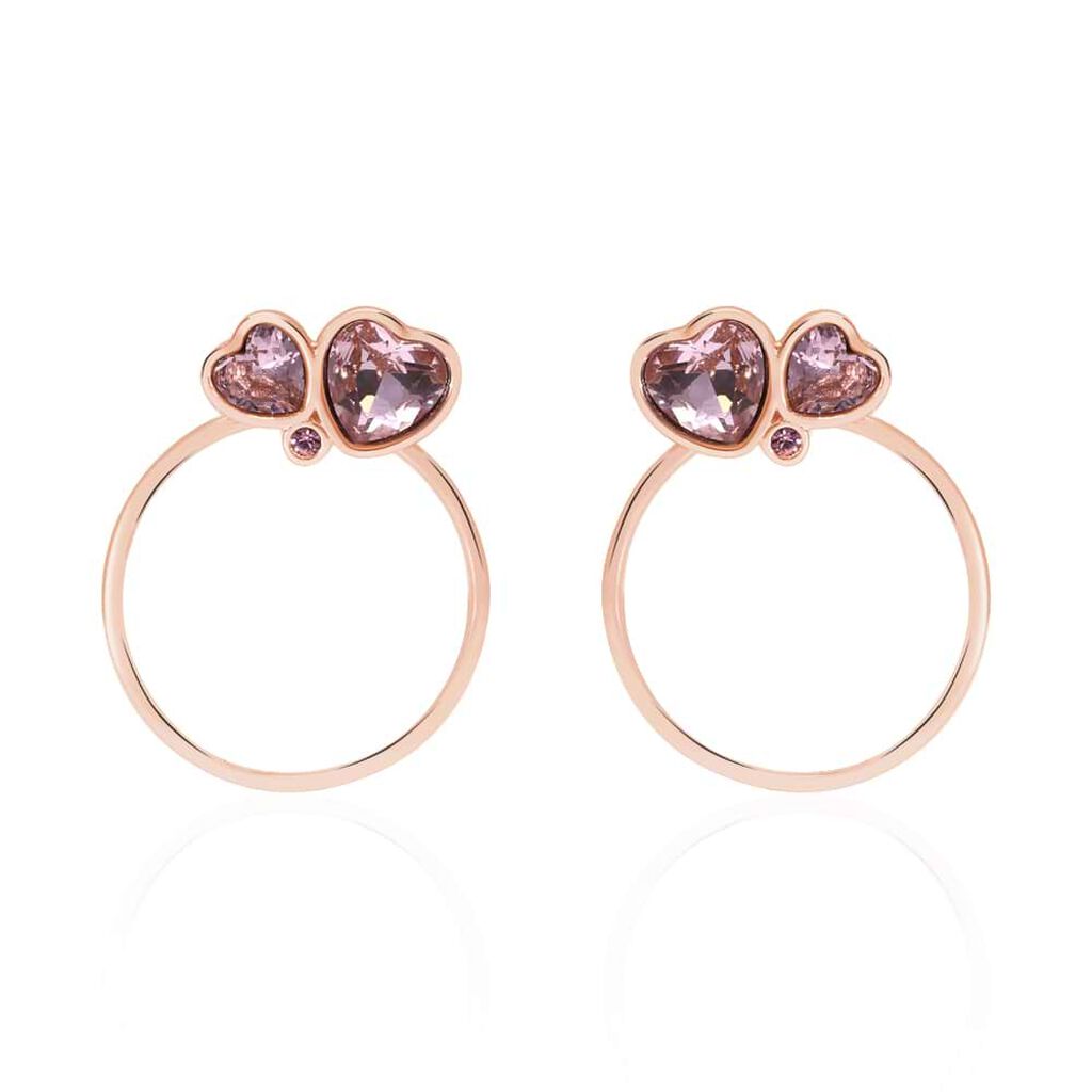 Orecchini a cerchio in metallo rosato e pietre con cuori - Orecchini a Cerchio Donna | Stroili