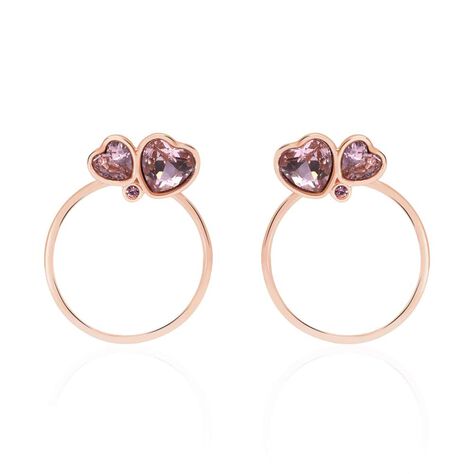 Orecchini a cerchio in metallo rosato e pietre con cuori - Orecchini a Cerchio Donna | Stroili