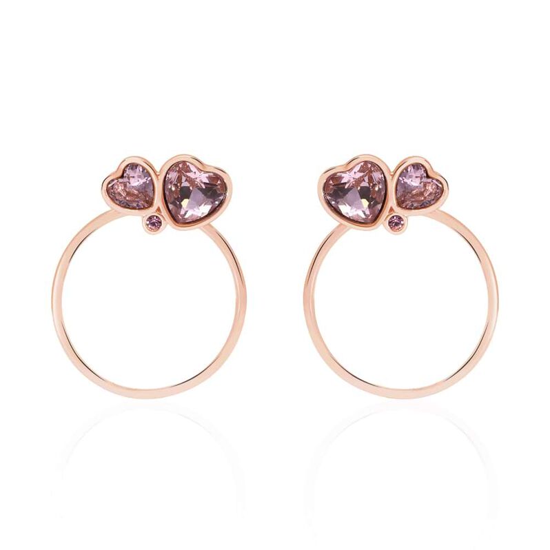 Orecchini a cerchio in metallo rosato e pietre con cuori - Orecchini a Cerchio Donna | Stroili