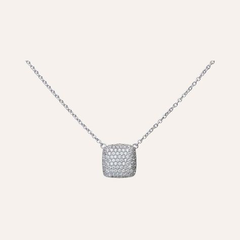 Girocollo in argento con pendente quadrato con pav&radic;&copy; di zirconi - Collane Donna | Stroili