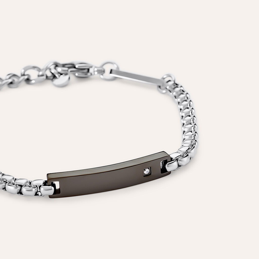 Bracciale Con Targhetta Man Code Acciaio Bicolore Bianco / Nero Cubic Zirconia