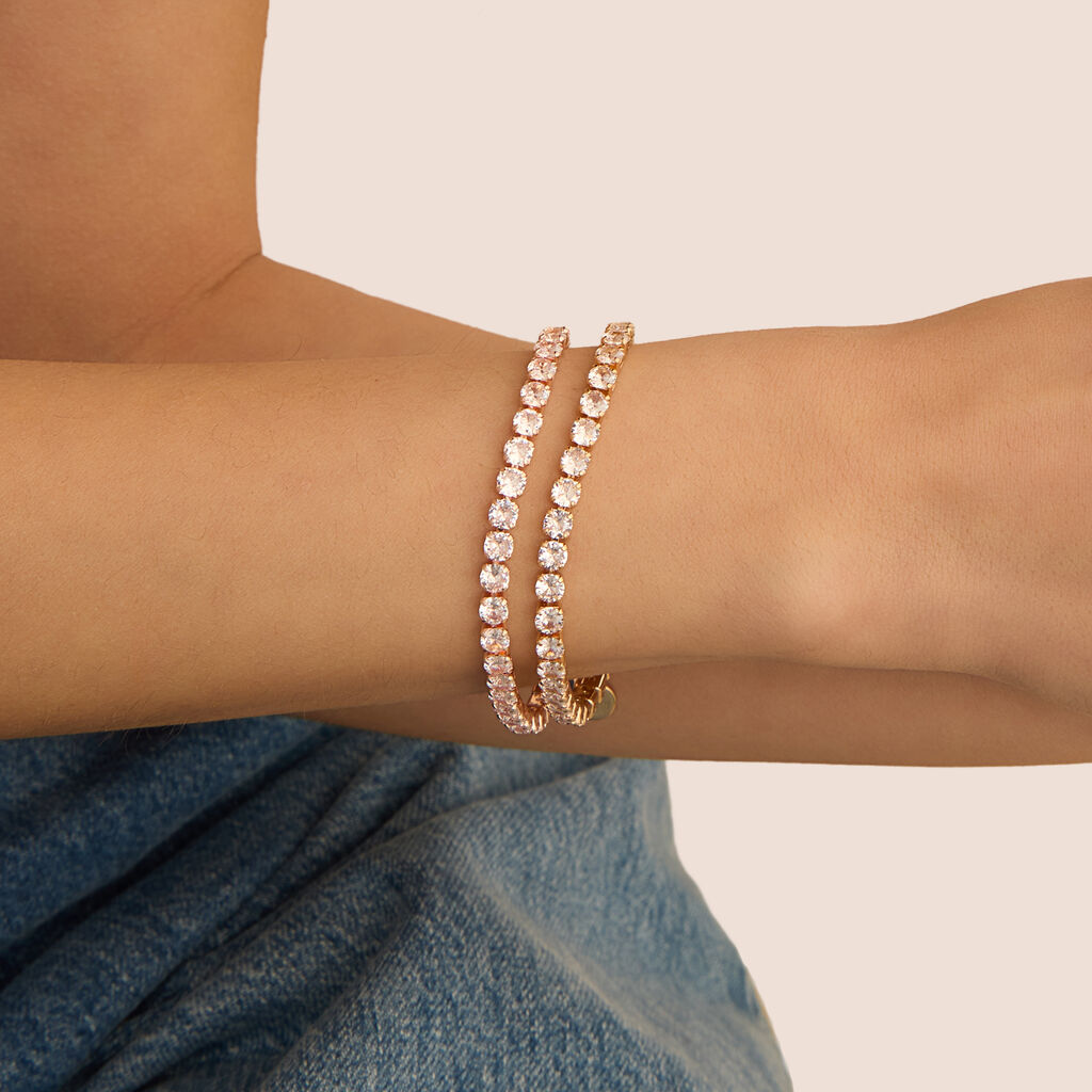 Bracciale Tennis Romantic Shine Metallo Rosa Cristallo - Bracciali Tennis Donna | Stroili
