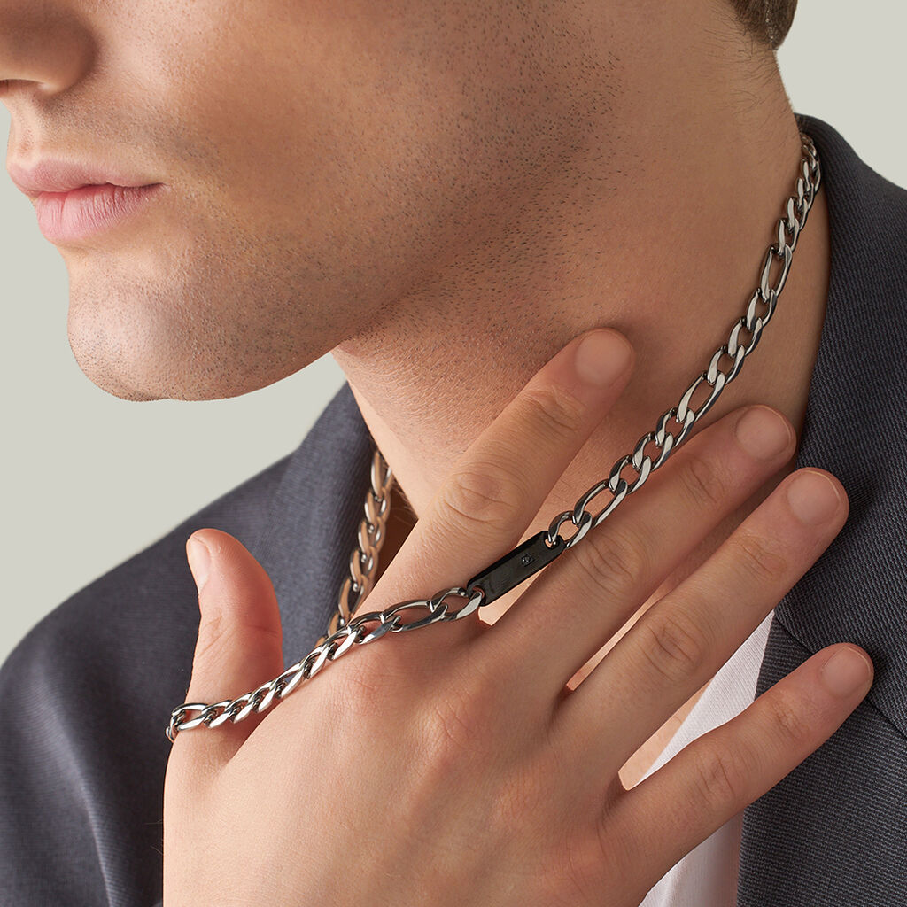 Collana Man Code Acciaio Bicolore Bianco / Nero Cubic Zirconia - Collane Uomo | Stroili