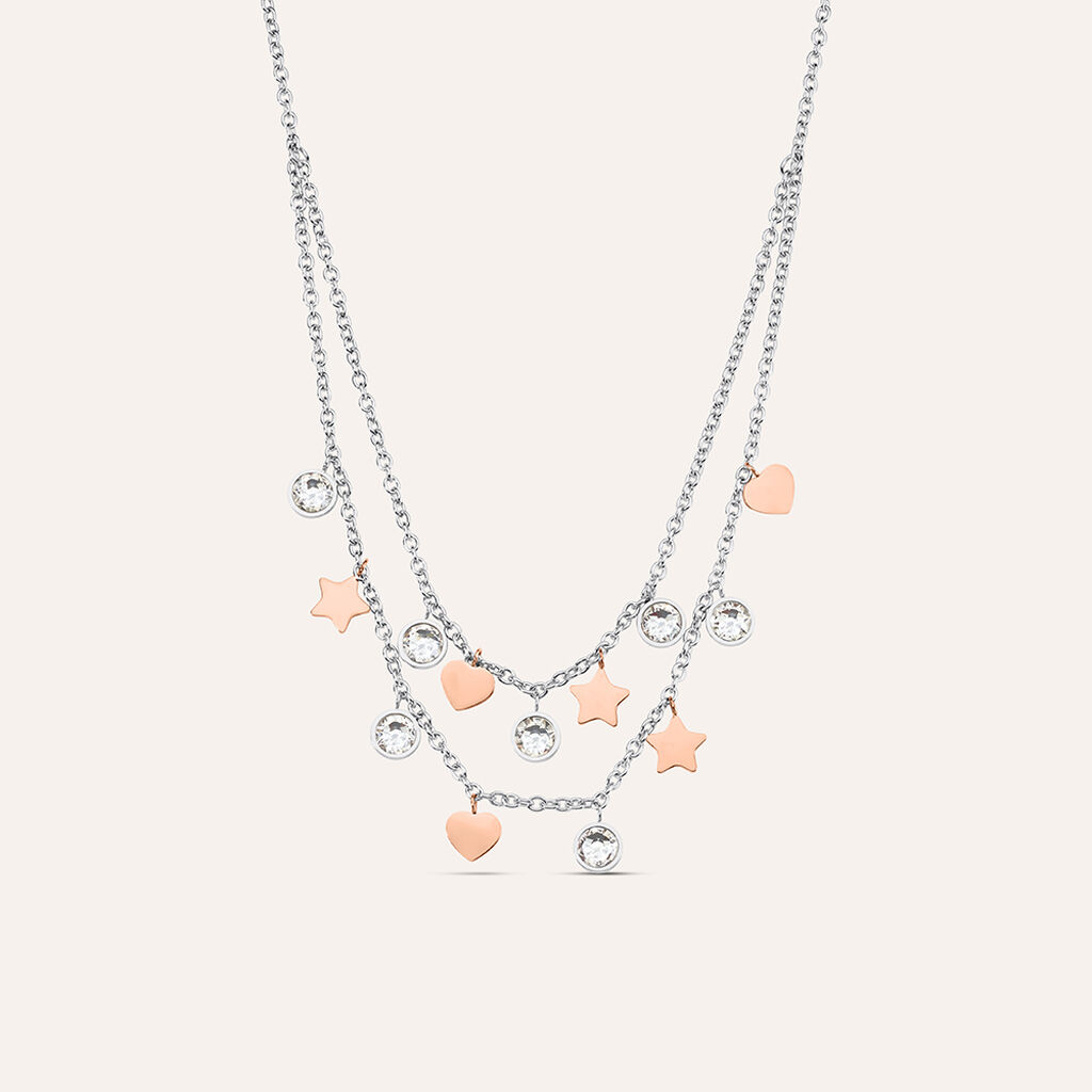 Collana Sunrise Acciaio Bicolore Bianco / Rosa Cristallo
