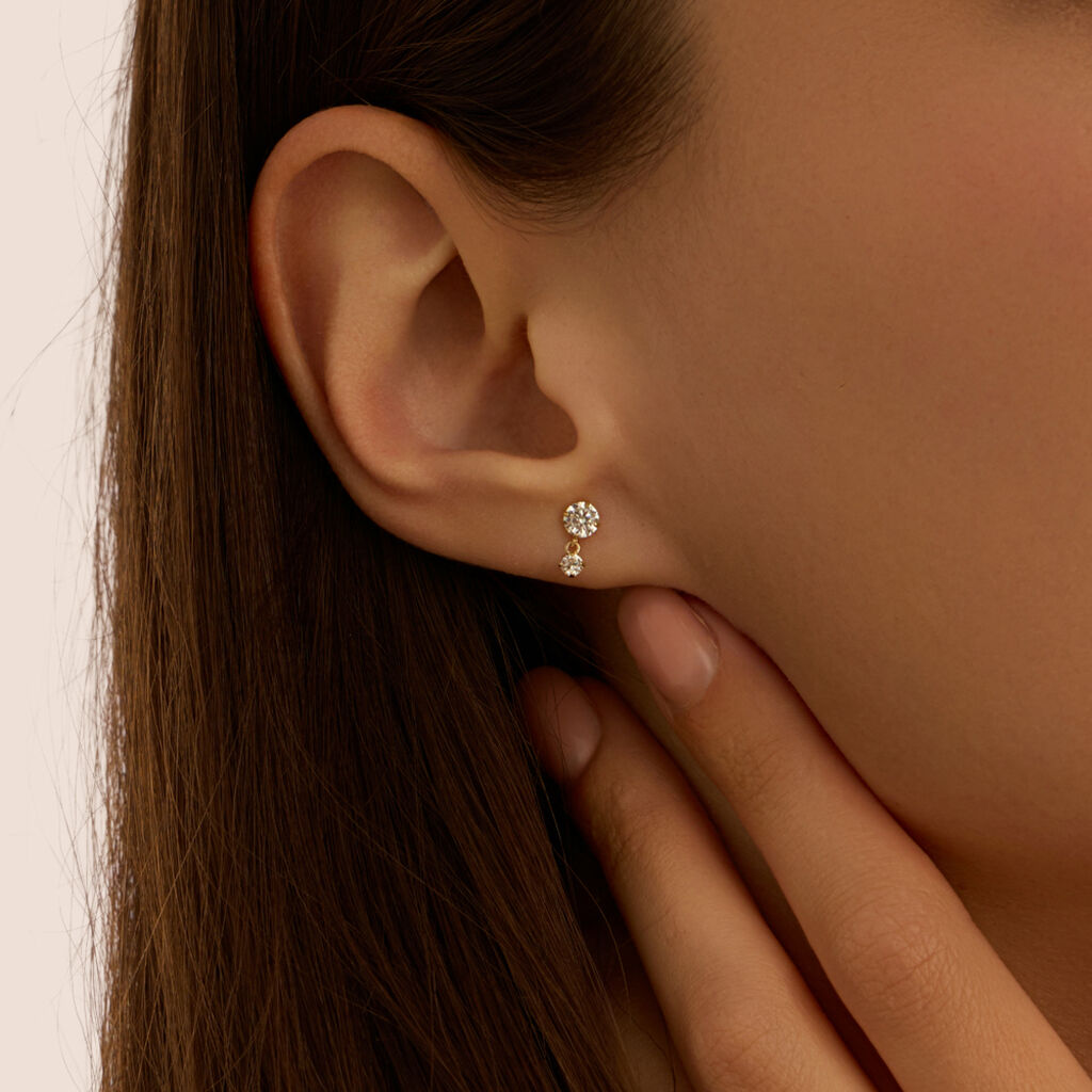 Orecchini Lobo Doppio Punto Luce Bon Ton Oro Giallo Cubic Zirconia