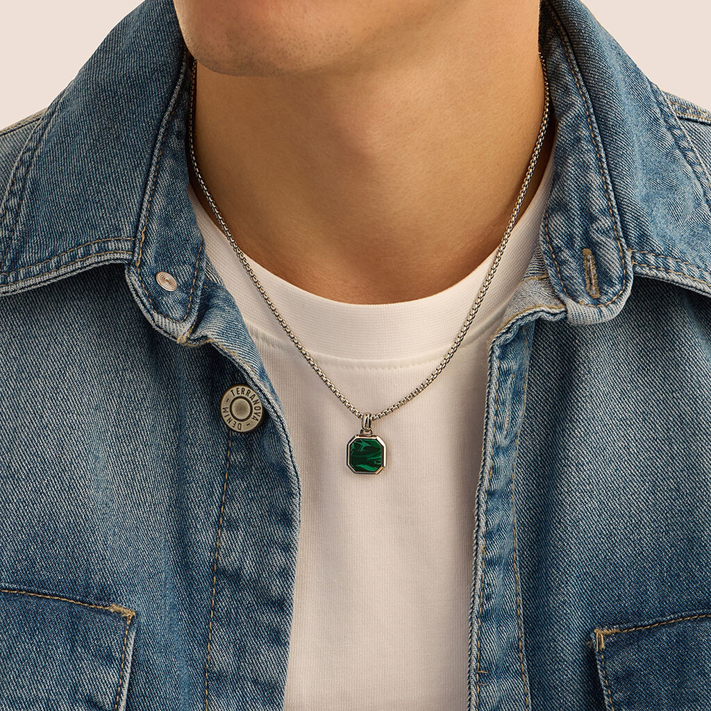 Collana Man Code Acciaio Malachite