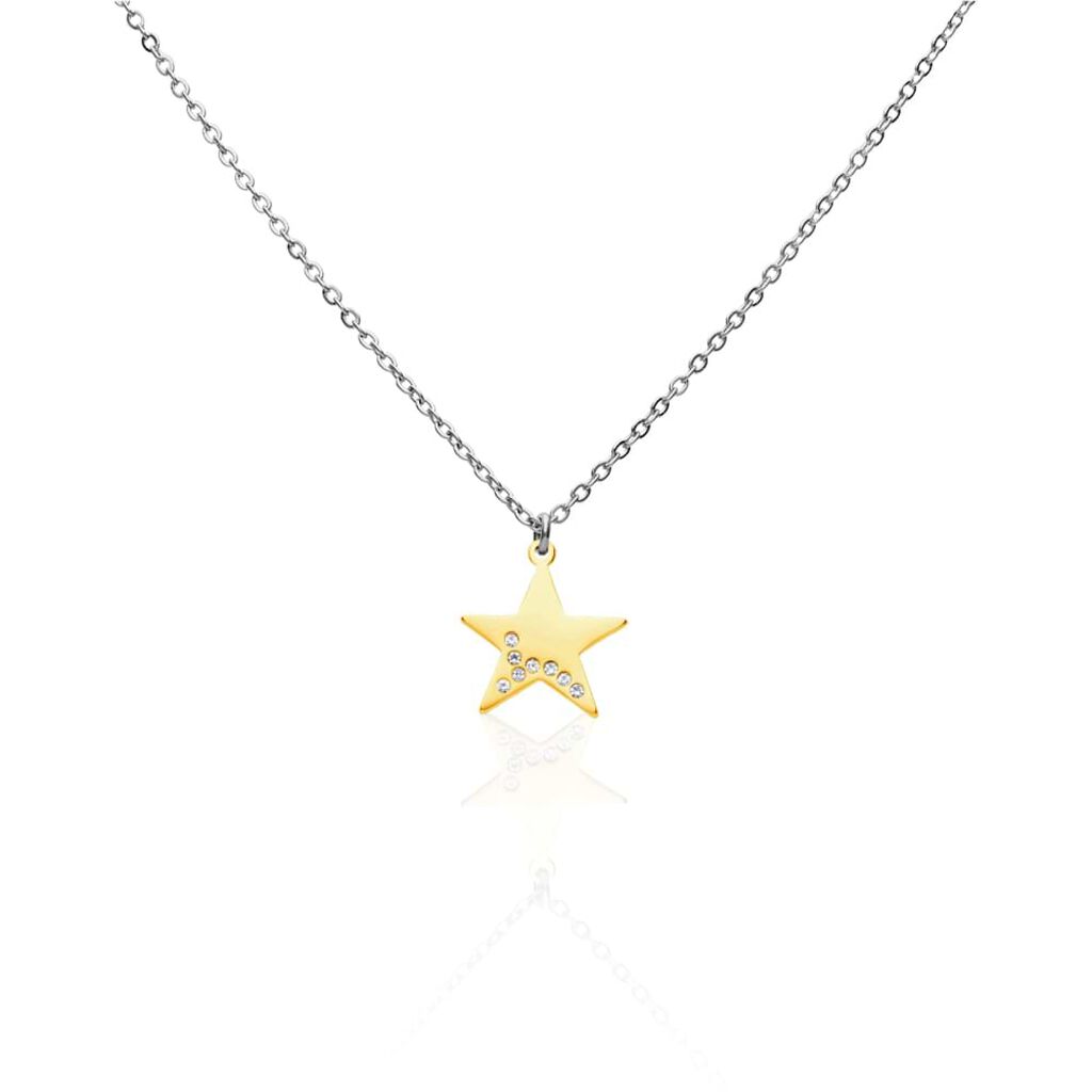 Girocollo con ciondolo stella in acciaio bicolore e strass