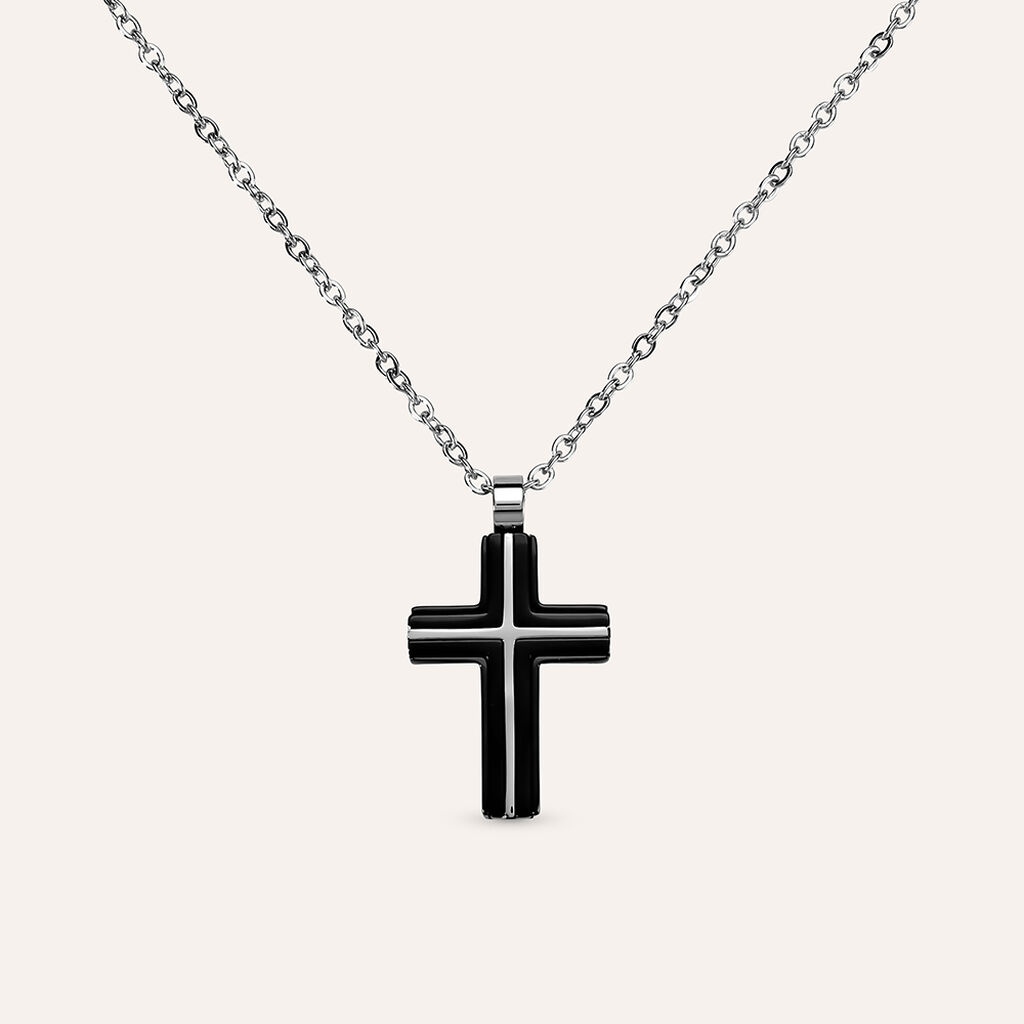 Collana Man Code Acciaio Bicolore Bianco / Nero