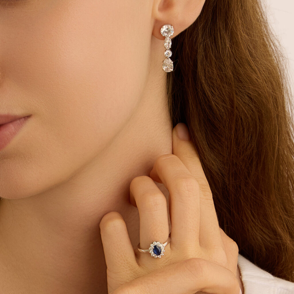 Anello Solitario Charlotte Oro Bianco E Zaffiro Con Diamanti